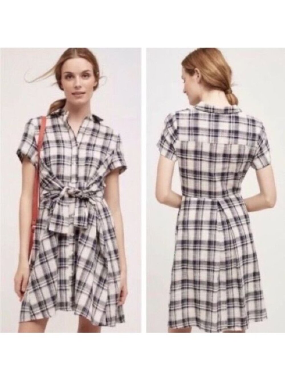 Anthropologie 11.1 TYLHO Plaid Tie Front Button Down Shirt Dress